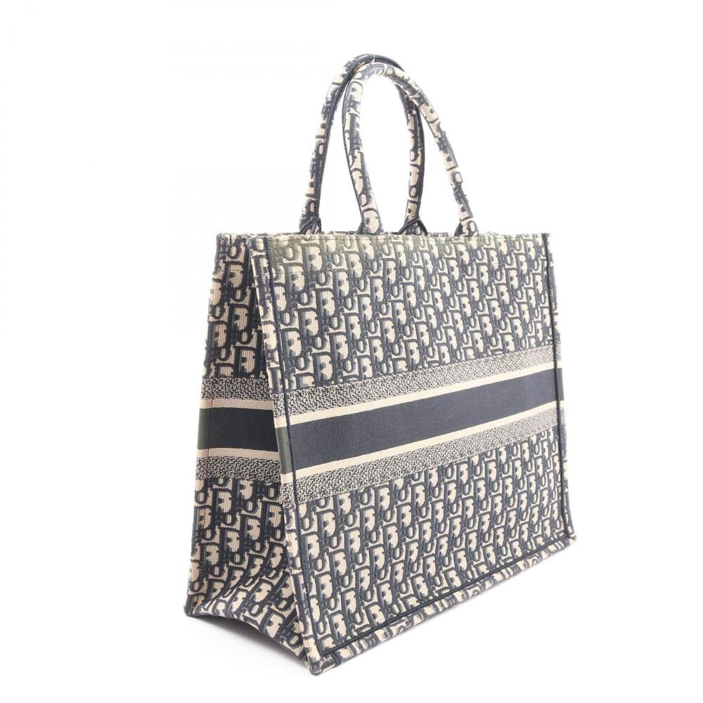 Dior Canvas Oblique Book Bag Ivory Blue Navy Tote White